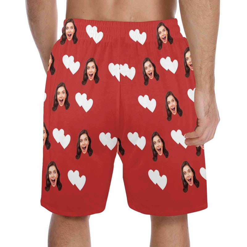 Custom Face Men's Pajama Shorts Personalized Love Heart Sleepwear Shorts