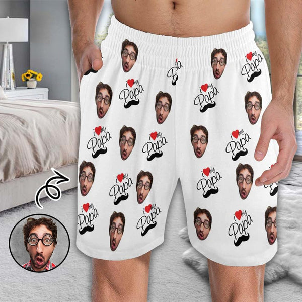 Custom Face Men's Pajama Shorts Personalized Love Papa Sleepwear Shorts