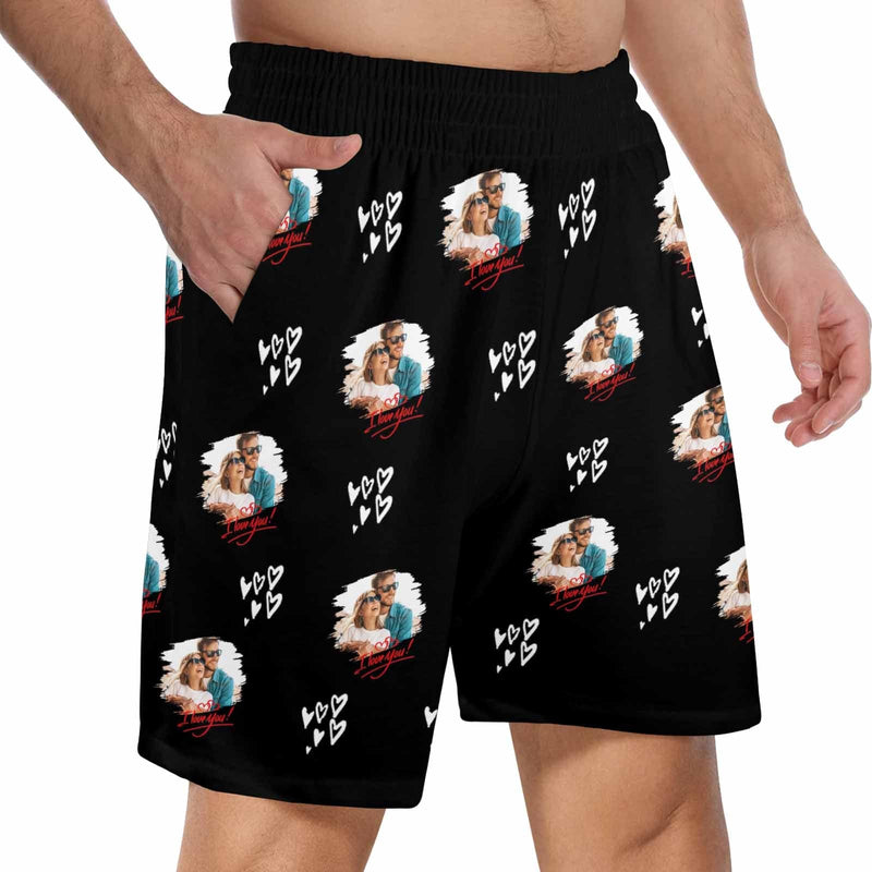 Custom Face Men's Pajama Shorts Personalized Love Photo Sleepwear Shorts