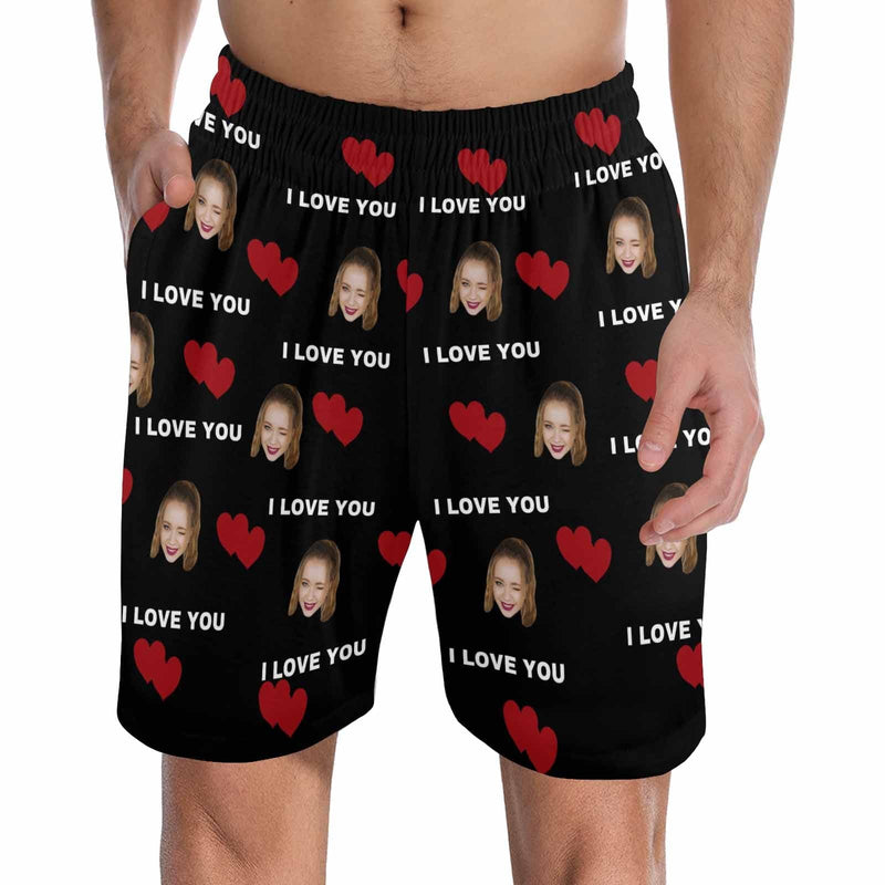 Custom Face Men's Pajama Shorts Personalized Love You Sleepwear Shorts