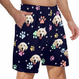Custom Face Men's Pajama Shorts Personalized Paw Print Sleepwear Shorts