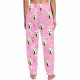 Custom Face Pet Dog Bone Pink Long Pajama Shirt&Pants Personalized Women's Slumber Party Sleepwear