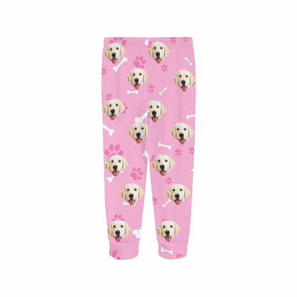 Custom Face Pet Dog Bone Pink Long Pajama Shirt&Pants Personalized Women's Slumber Party Sleepwear