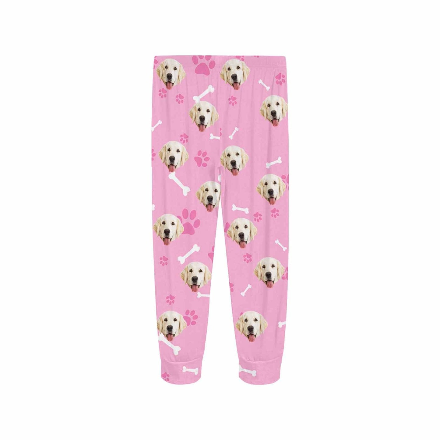 Custom Face Pet Dog Bone Pink Long Pajama Shirt&Pants Personalized Women's Slumber Party Sleepwear