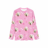 Custom Face Women's Long Pajama Shirt&Pant Personalized Pet Bone Pink Sleepwear