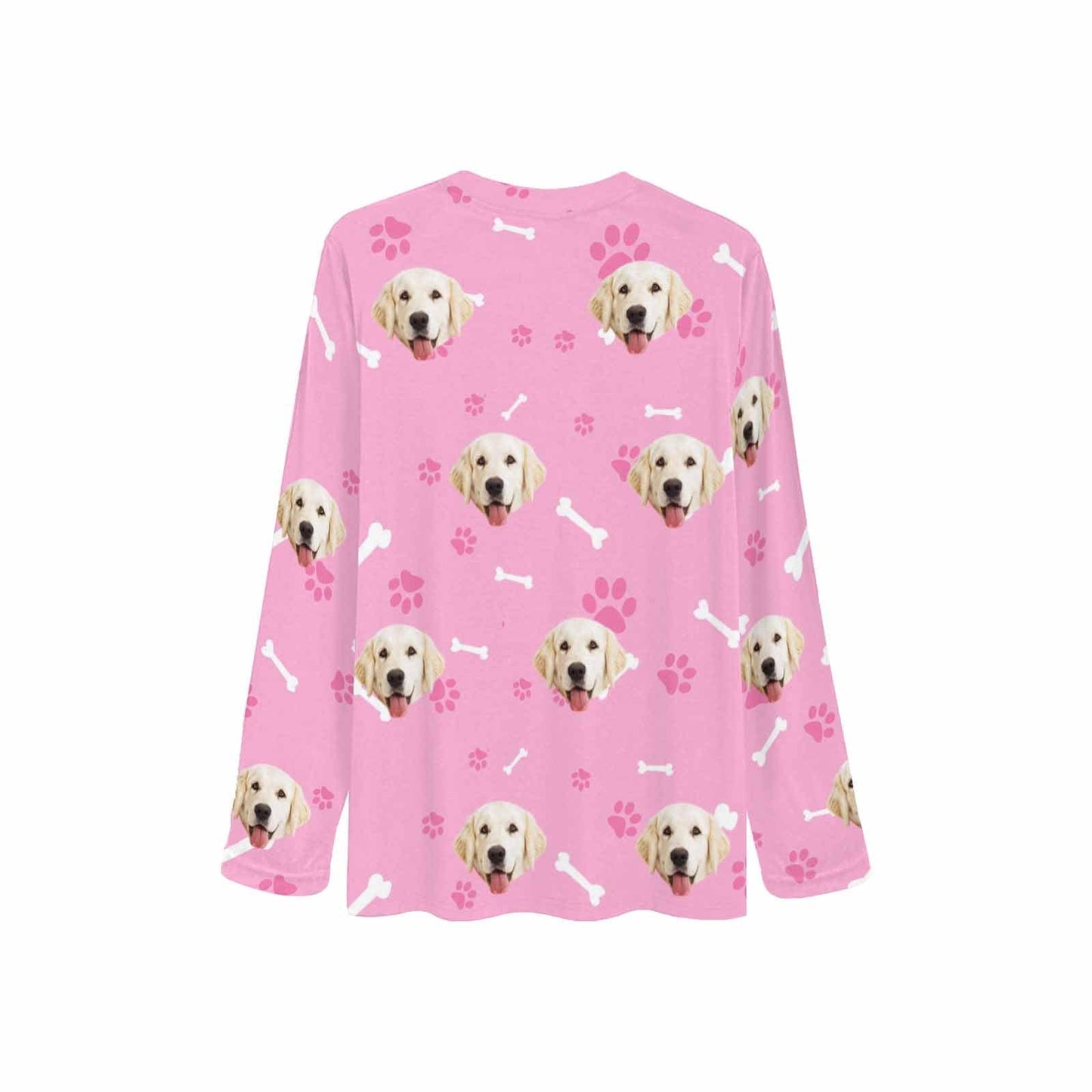 Custom Face Pet Dog Bone Pink Long Pajama Shirt&Pants Personalized Women's Slumber Party Sleepwear