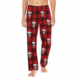 Custom Face Red Plaid Christmas Hat Sleepwear Personalized Women's&Men's Slumber Party Long Pajama Pants