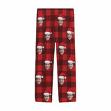 Custom Face Red Plaid Christmas Hat Sleepwear Personalized Women's&Men's Slumber Party Long Pajama Pants