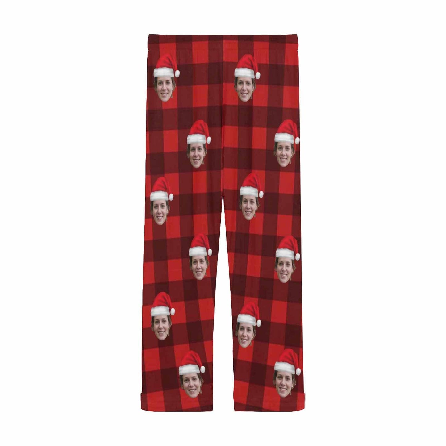 Custom Face Red Plaid Christmas Hat Sleepwear Personalized Women's&Men's Slumber Party Long Pajama Pants