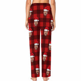 Personalized Long Pajama Pants for Men&Women Custom Face Red Plaid Sleepwear Slumber Party