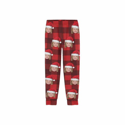 Custom Face Red Plaid Christmas Hat Sleepwear Personalized Women's&Men's Slumber Party Long Pajama Pants