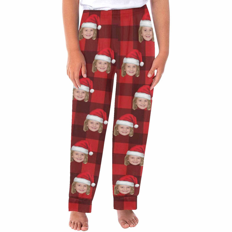 Personalized Long Pajama Pants for Men&Women Custom Face Red Plaid Sleepwear Slumber Party