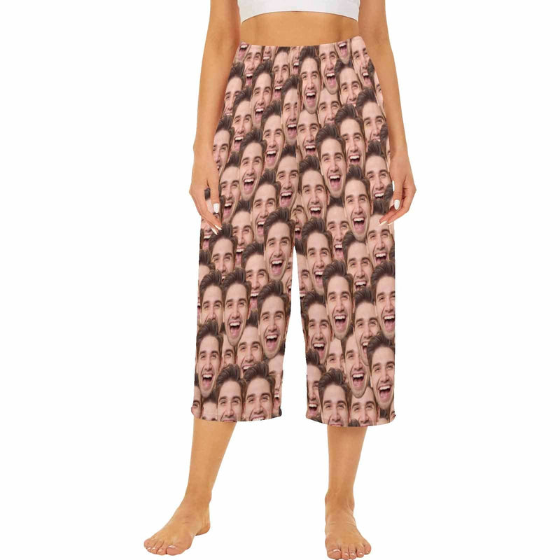 Custom Face Seamless Cropped Pajama Pants For Women Girlfriend Gift Personalized