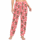 Custom Face White Heart Pink Long Pajama Shirt&Pants Personalized Women's Slumber Party Sleepwear