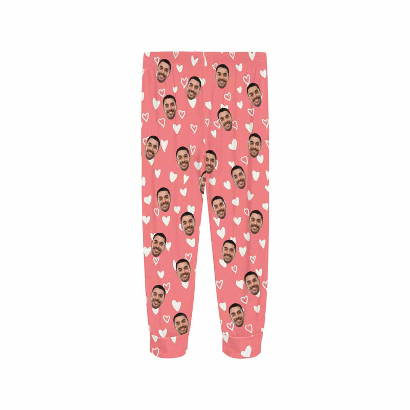 Custom Face Women's Long Pajama Shirt&Pant Personalized White Heart Pink Sleepwear