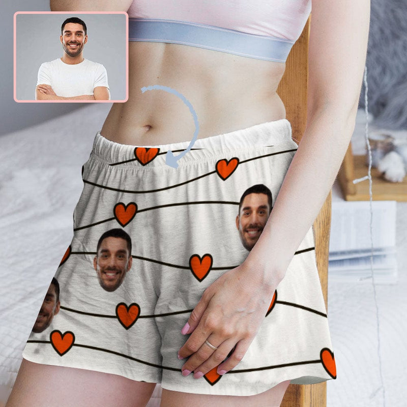 Custom Face Women's Pajama Shorts Personalized Love Heart Sleepwear Shorts