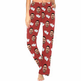 Custom Husband Face Heart Red Background Sleepwear Personalized Photo Women's Pajama T-Shirt&Shorts&Pants Free Match
