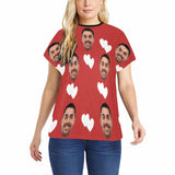 Custom Husband Face Heart Red Background Sleepwear Personalized Photo Women's Pajama T-Shirt&Shorts&Pants Free Match