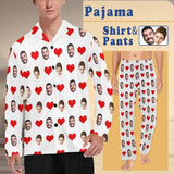 Custom Face Pajamas Heart Sleepwear Men's Long Sleeve Pajama Set