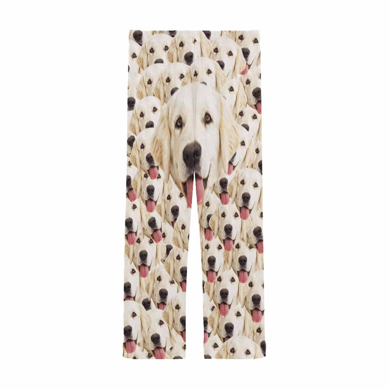 Pajama Shirt&Pajama Pants-Custom Face Pajamas Pet Dog Sleepwear Personalized Photo Men's V-Neck Long Pajama Set
