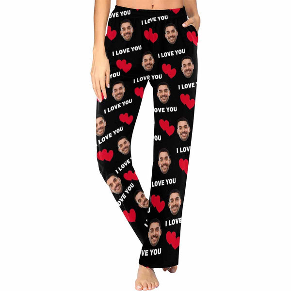 [TikTok Recommended] Custom Couple Face Heart Lover Sleepwear Personalized Women's&Men's Slumber Party Long Pajama Pants