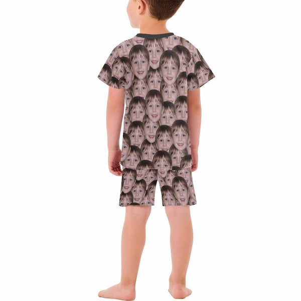 Little Boy Pajamas Custom Face Seamless Nightwear Personalized Kid's Short Sleeve Pajama Set 2-7Y Boys