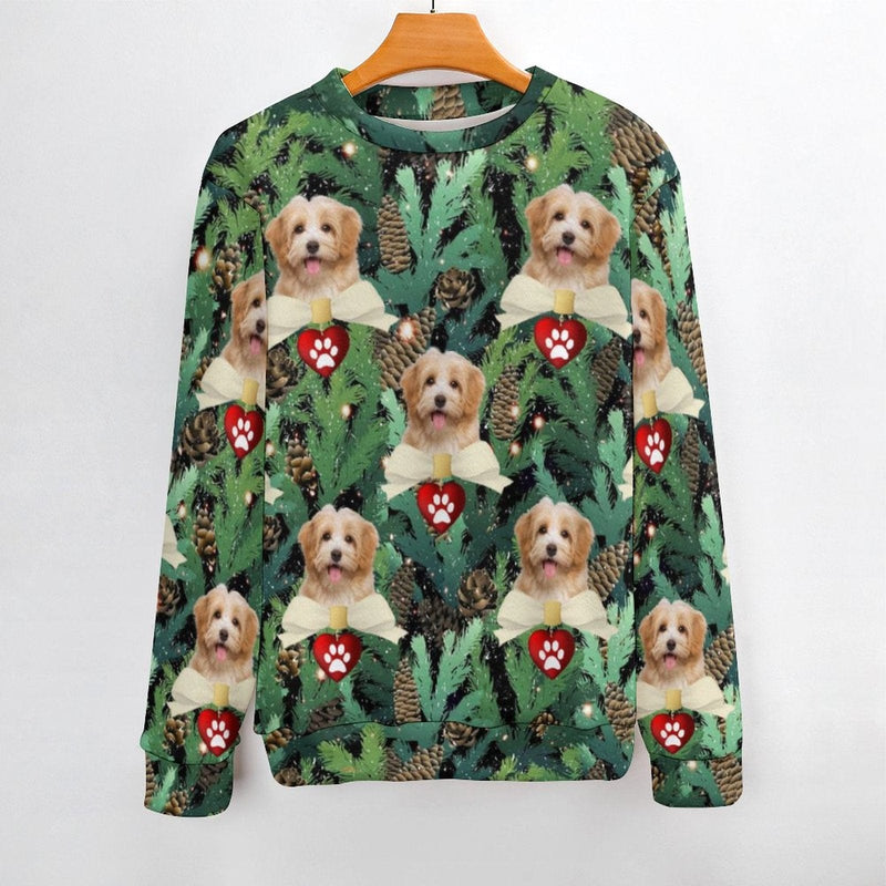 Custom Pet Face Ugly Sweater Bow Tie Round Neck Sweater for Christmas
