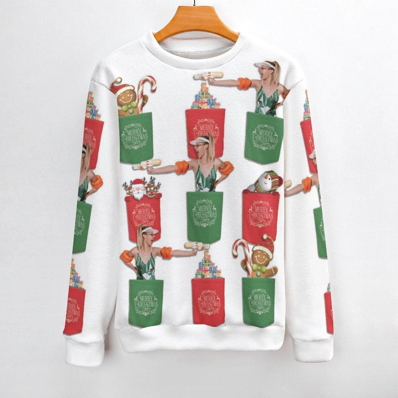 Custom Photo Ugly Christmas Sweater Round Neck Sweater for Men Christmas Castle Doll Long Sleeve Lightweight Sweater Tops Personalized Ugly Sweater With Photo