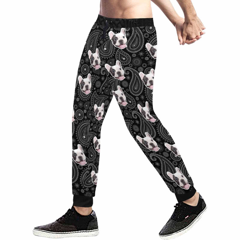 Custom Face Casual Sweatpants with Puppy Picture Personalized Men's All Over Print Sweatpants