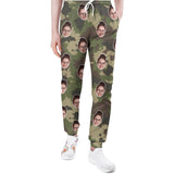 Custom Face Green Camouflage Sweatpants Couple Matching Personalized Casual Sweatpants