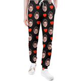 Custom Face Love Pattern Black Sweatpants Couple Matching Personalized Casual Sweatpants