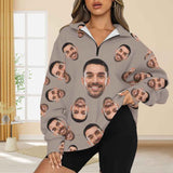 Custom Face Surround Women's Quarter Zip Pullover Sweatshirt - Black