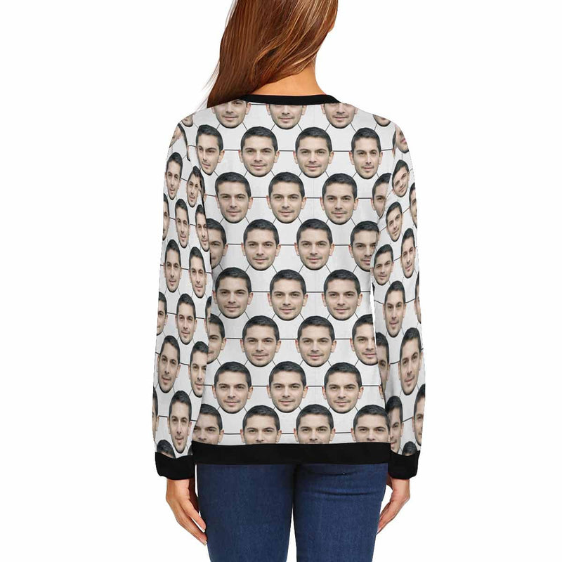 Custom Boyfriend Face Football Women's Casual Crew Neck Sweatshirt Personalized Long Sleeve Loose Sweatshirt, Best Gift For Her