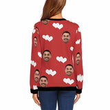 Custom Boyfriend Face Red Love Women's Casual Crew Neck Sweatshirt Personalized Long Sleeve Loose Sweatshirt, Best Gift For Her
