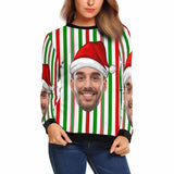 Personalized Face Christmas Stripes Ugly Women's Christmas Sweatshirts, Gift For Christmas Custom face Sweatshirt, Ugly Couple Sweatshirts