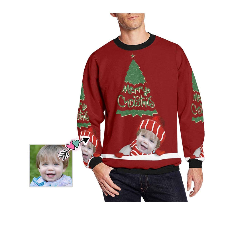 Personalized Face Christmas Tree Scarf Ugly Men's Christmas Sweatshirts, Gift For Christmas Custom face Sweatshirt, Ugly Couple Sweatshirts