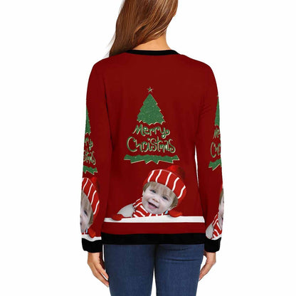 Personalized Face Christmas Tree Scarf Ugly Women's Christmas Sweatshirts, Gift For Christmas Custom face Sweatshirt, Ugly Couple Sweatshirts