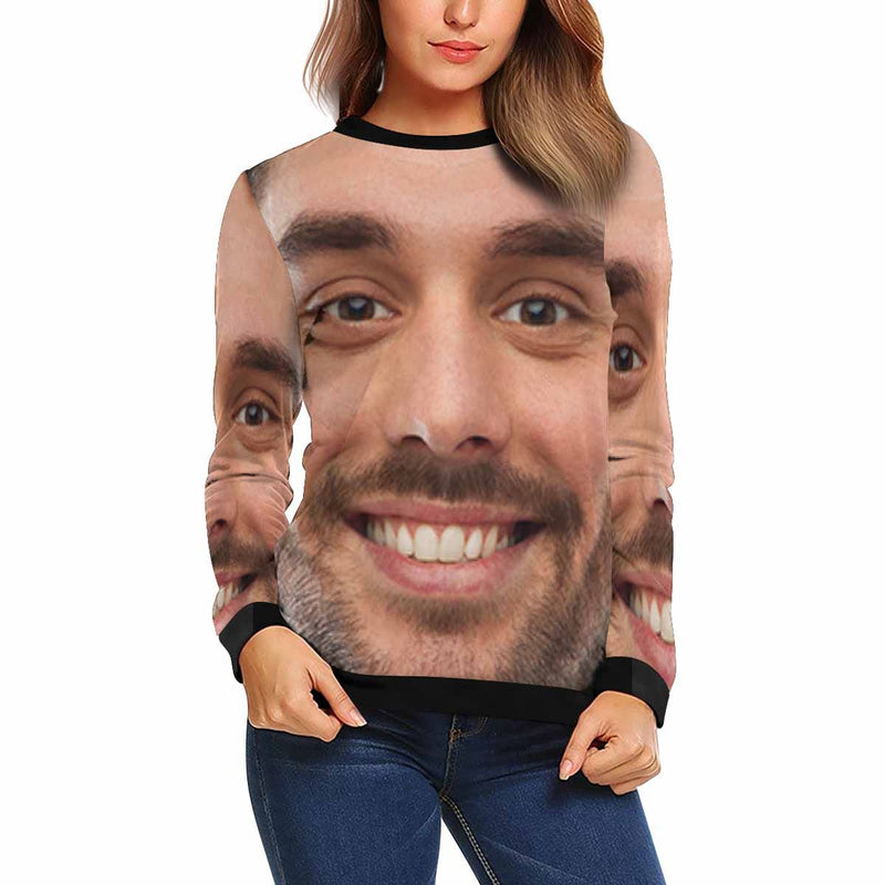 Custom Face Husband Women's Casual Crew Neck Sweatshirt Personalized Long Sleeve Loose Sweatshirt, Best Gift For Her