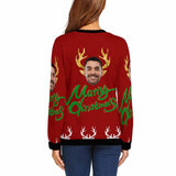 Personalized Face Merry Christmas Wapiti Ugly Women's Christmas Sweatshirts, Gift For Christmas Custom face Sweatshirt, Ugly Couple Sweatshirts