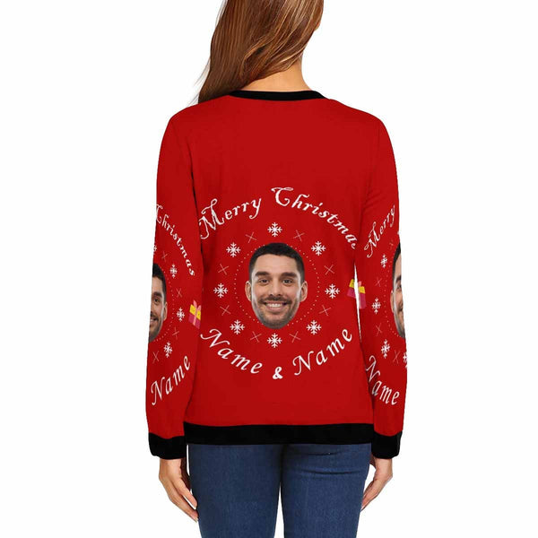 Personalized Face&Name Merry Christmas Santa Ugly Women's Christmas Sweatshirts, Gift For Christmas Custom face Sweatshirt, Ugly Couple Sweatshirts