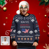 Personalized Face US Flag Christmas Ugly Men's Christmas Sweatshirts, Gift For Christmas Custom face Sweatshirt, Ugly Couple Sweatshirts
