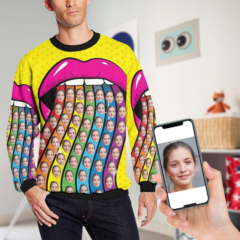Custom Face Rainbow Loose Sweatshirt Personalized Face All Over Print Crewneck Loose Sweatshirt