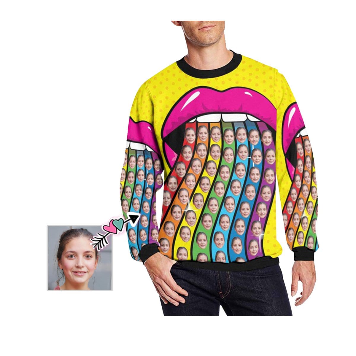 Custom Face Rainbow Loose Sweatshirt Personalized Face All Over Print Crewneck Loose Sweatshirt