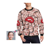 Custom Face Red Lip Loose Sweatshirt Personalized Face All Over Print Crewneck Loose Sweatshirt