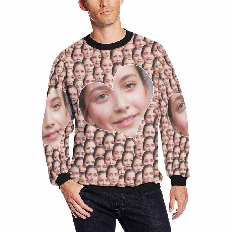 Custom Seamless Face Heart Loose Sweatshirt Personalized Face All Over Print Crewneck Loose Sweatshirt