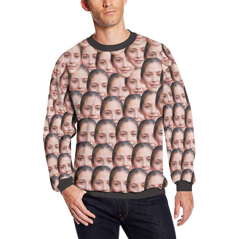 Custom Seamless Face Loose Sweatshirt Personalized Face All Over Print Crewneck Loose Sweatshirt