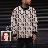 Men's Custom Face Loose Sweatshirt With Football Pattern Personalized Face Loose Crew Neck Sweatshirt