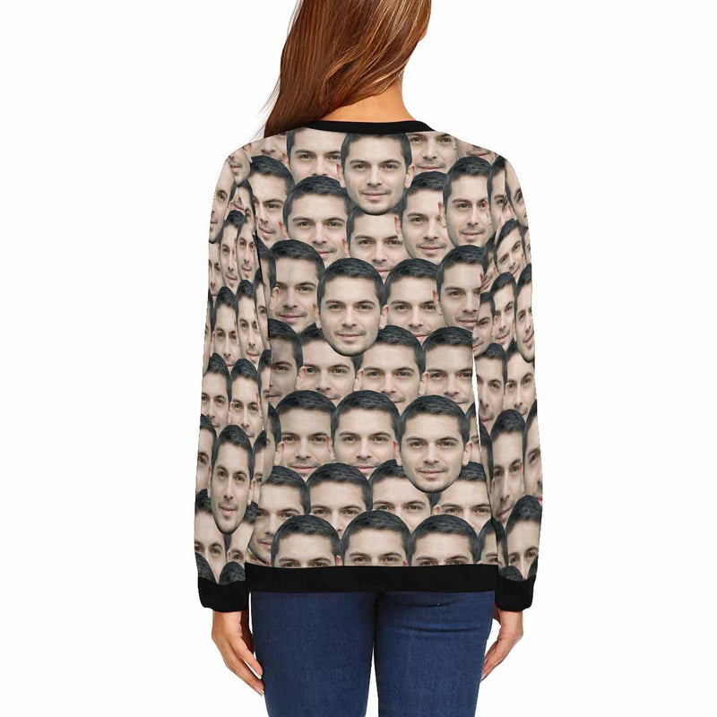 Custom Seamless Face Husband Women's Casual Crew Neck Sweatshirt Personalized Long Sleeve Loose Sweatshirt, Best Gift For Her