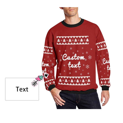 Personalized Text Christmas Tree Snowflake Red Ugly Men's Christmas Sweatshirts, Gift For Christmas Custom Text Sweatshirt, Ugly Couple Sweatshirts