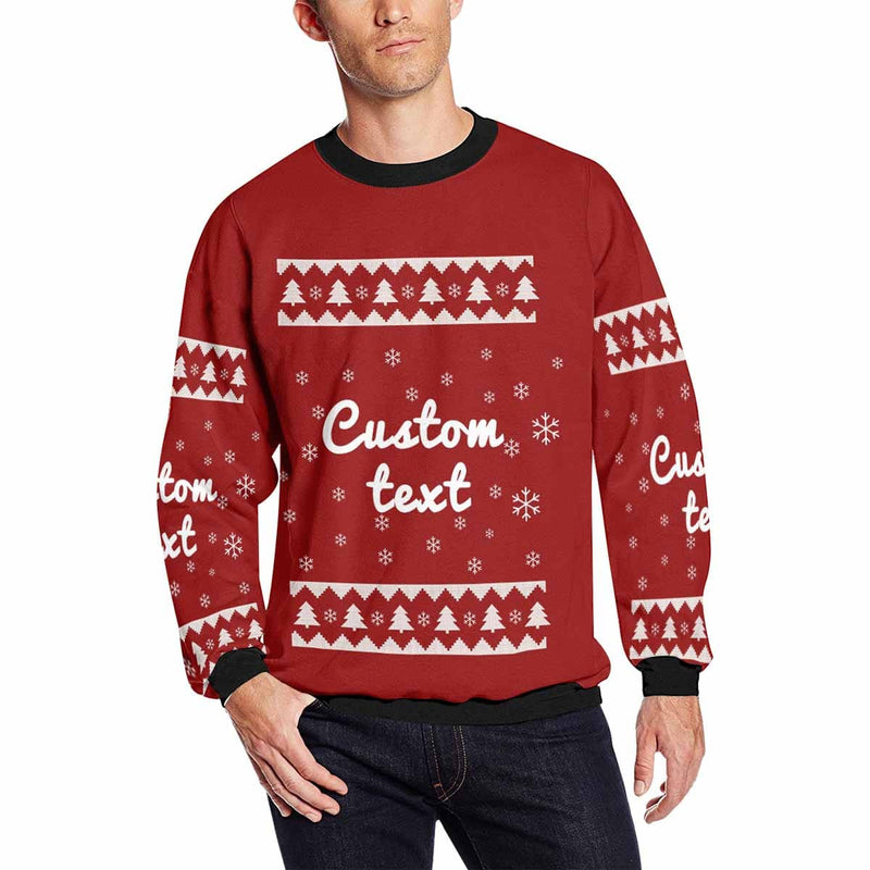 Personalized Text Christmas Tree Snowflake Red Ugly Men's Christmas Sweatshirts, Gift For Christmas Custom Text Sweatshirt, Ugly Couple Sweatshirts